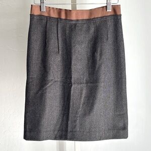 LOFT Ann Taylor Gray Wool Blend Fitted Skirt w Brown Grosgrain Waist, 00P, NWT